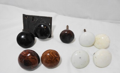 Vintage Lot 9 Porcelain Door Knobs White Black Tiger