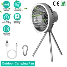 Portable Tent Fan LED Light Camping Outdoor Equipment Ceiling Fan w/Tripod Stand