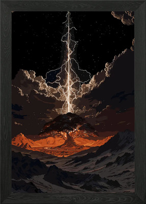 Blitz schlägt einen Baum in Landsca gerahmtes Wandbild Poster Leinwanddruck Bild