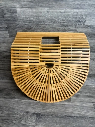 Bamboo Handbag Handmade Tote Bag Half Moon Summer Vacation Beach Purse Excellent