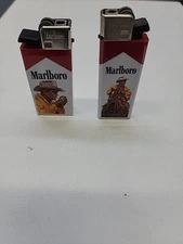 Lot Of Two Vintage 1987 Marlboro Cigarette Lighters Cowboy Scripto