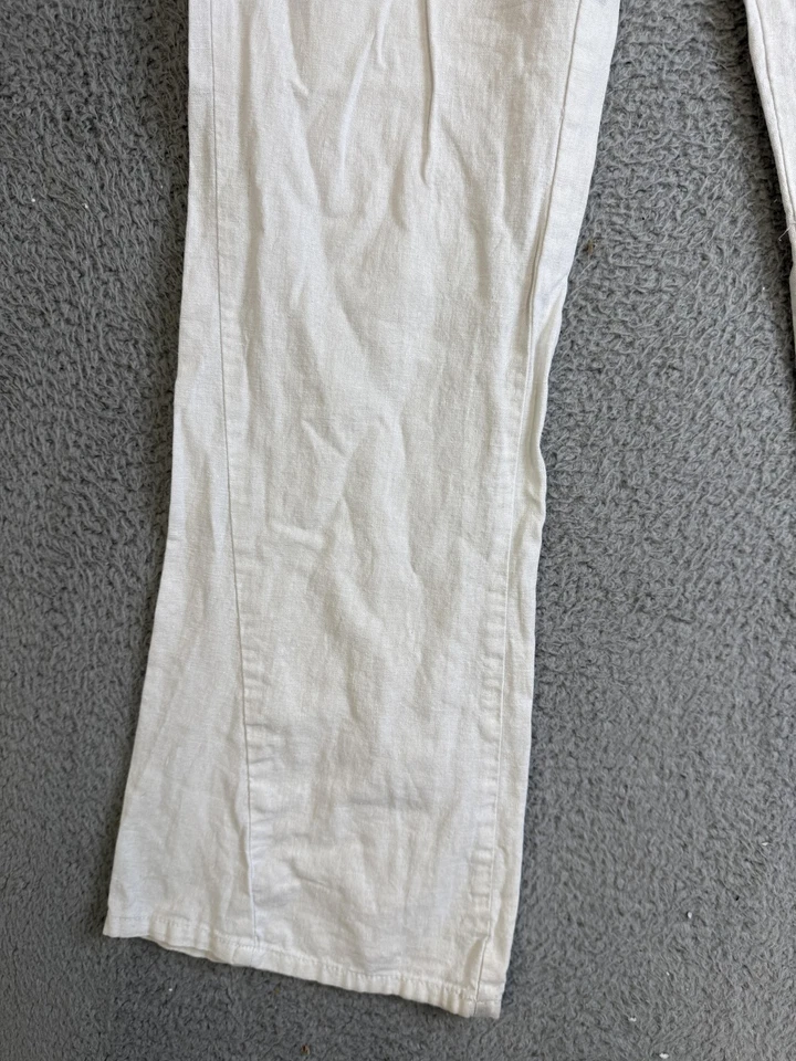 Pantalones Roxy Mujer Medianos Blanco Lino Algodón Cordón Cintura Elástica Playa Boho Foto 4 de 4