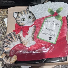 Fitz And Floyd New Cat Christmas Themed Plate, Dish- So Cute, New, Canapé Plate