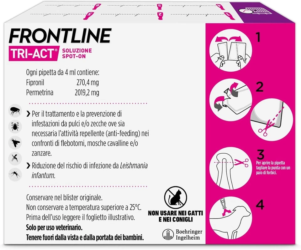Frontline Tri-Act Dogs 20–40kg - 6 Pipettes Flea & Tick Treatment - Immagine 2 di 4
