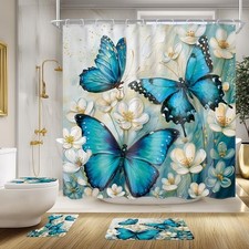 4 PCS Teal Green Butterfly Shower Curtain 72"W x 72"L Pack of 4 A01green Blue