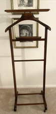 VTG ELYCO Wood Valet Butler Stand Made in Italy With Cufflink Tray 44 Wheels