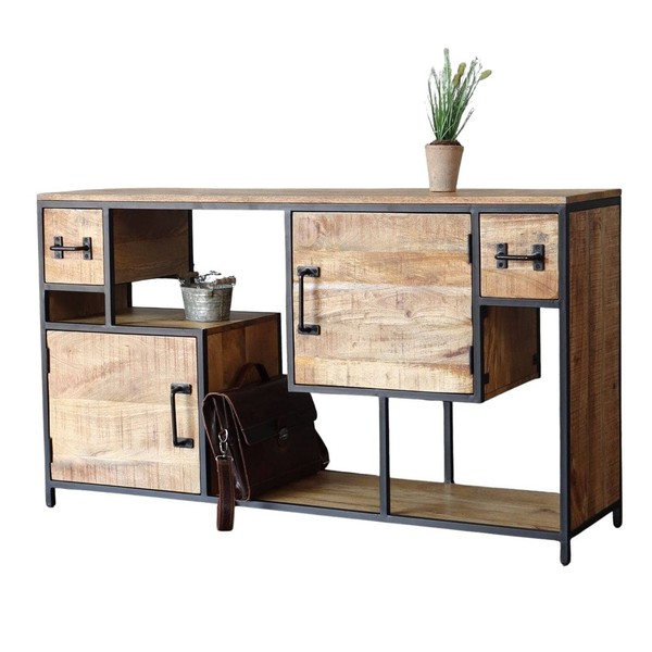 Sideboard Industrial Offen Massiv Mangoholz & Eisen Design Anrichte Regal 150Cm-image