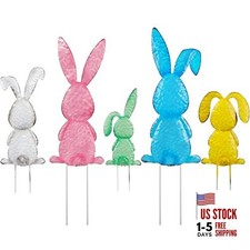 Easter Yard Signs, Set of 5 Metal Easter Bunny Stakes, Assorted Colorful