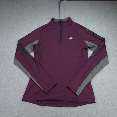 QHP Pullover Womens 40 Burgundy Star Print 1/4 Zip Cross Equestrian Baselayer