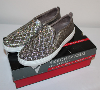 SKECHER STREET LA DIAMOND Darling Pewter Slip-On LOW TOP Sneakers Size 9.5