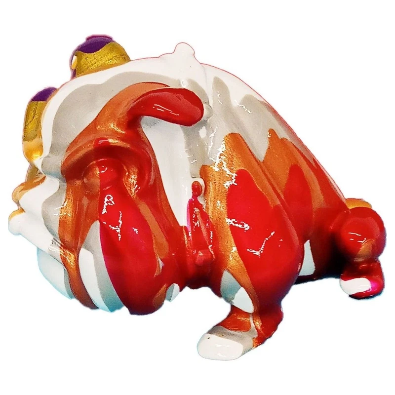 Scultura Cane Pop Art Rosso Bianco Azzurro 12x8x8 cm Soprammobile Statuetta, fotografia 3 di 9
