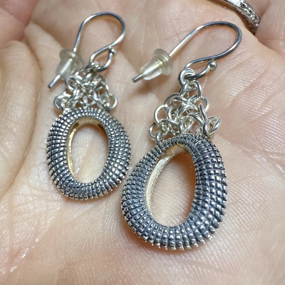 Pendientes Michael Dawkins Plata de Ley Guijarro Granulado Eslabón Colgante Gota 925 Foto 3 de 4