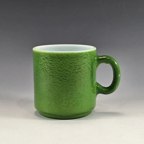 Hazel Atlas Green “Orange Peel” Texture Painted Milk Glass Cup Mug VTG MCM