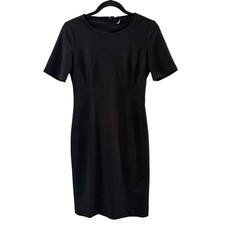 Tahari Womens Black Short Sleeve Sheath Dress Size 2 LBD Crew Neck Dark Academia