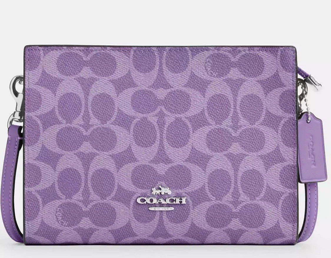 Borsa Coach Slim Tracolla Iris Viola Firmata Tela Nuova Uscita Argento Nuova Con Etichetta