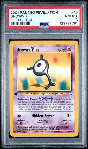 Unown [Y] (1st Edition) graded PSA 8 for sale on eBay