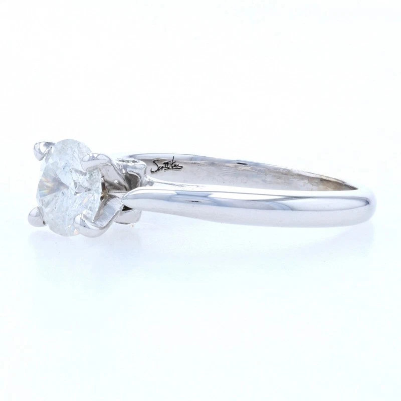 白金钻石单颗订婚戒指 - 14k 圆形切割 1.00 克拉大教堂 — 第 3/4 张图片