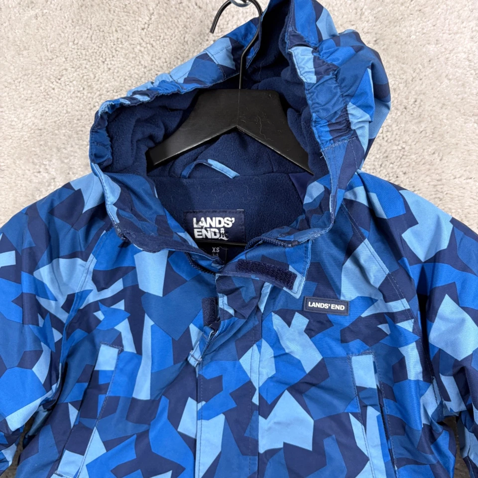 Парка детская Lands' End размер XS 4-5 синяя с геометрическим узором с капюшоном для выращивания на лыжах - Изображение 4 из 4