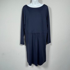 Talbots Dress Women L Navy Blue Office Travel Long Sleeve Pockets Boat Neck