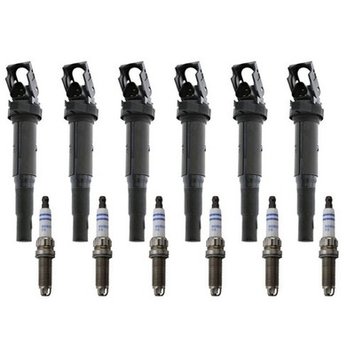 Eldor 6 Ignition Coils Bosch Nickle Spark Plugs Kit for BMW E60 E65 E66 E90 3.0L