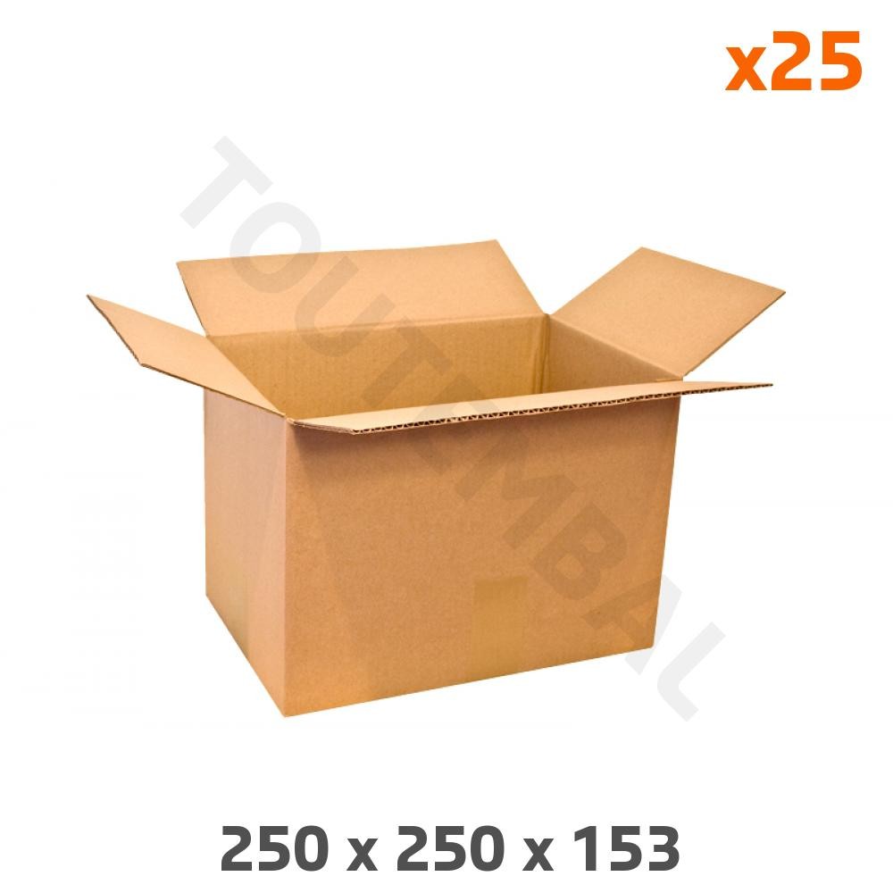 Carton d'emballage 250x250x153 mm idéal pour déménagement et envoi