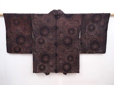 6105T06z660 Vintage Japanese Kimono Silk HAORI Chrysanthemum Black