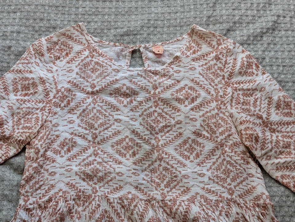 Vestido Farm Rio Mujer Pequeño Blanco Azul Geométrico Boho Manga 3/4 Cerradura Algodón Foto 2 de 4