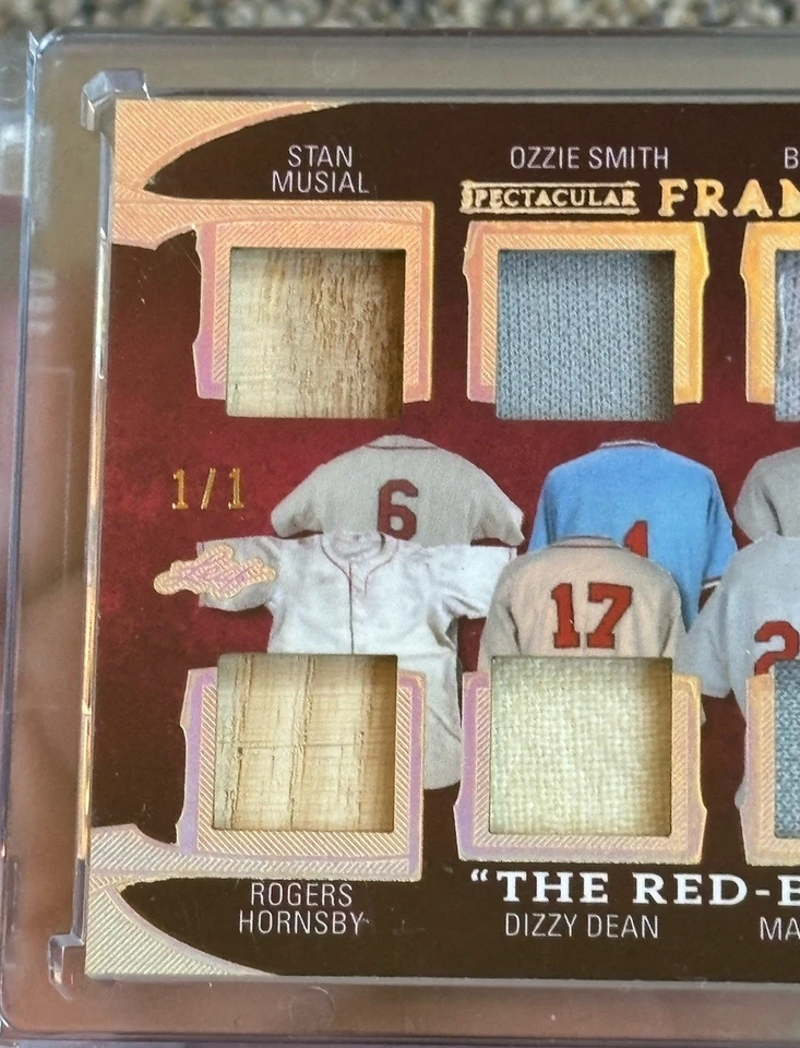 Tarjeta reliquia de 8 jugadores de los Cardenales de San Luis 1/1 The Red Birds Musial Pujols McGwire Foto 2 de 4