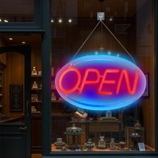Bright LED Neon Open Shop Sign Light Bar Hotel Display Window Hanging with Chain