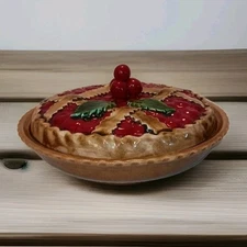 Vintage Made in Portugal Cherry Pie Pottery Server Plate With Lid 12” 