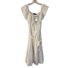 NWT Lauren Ralph Lauren White Dress Off Shoulder Embroidered Belt Size 6 Cotton