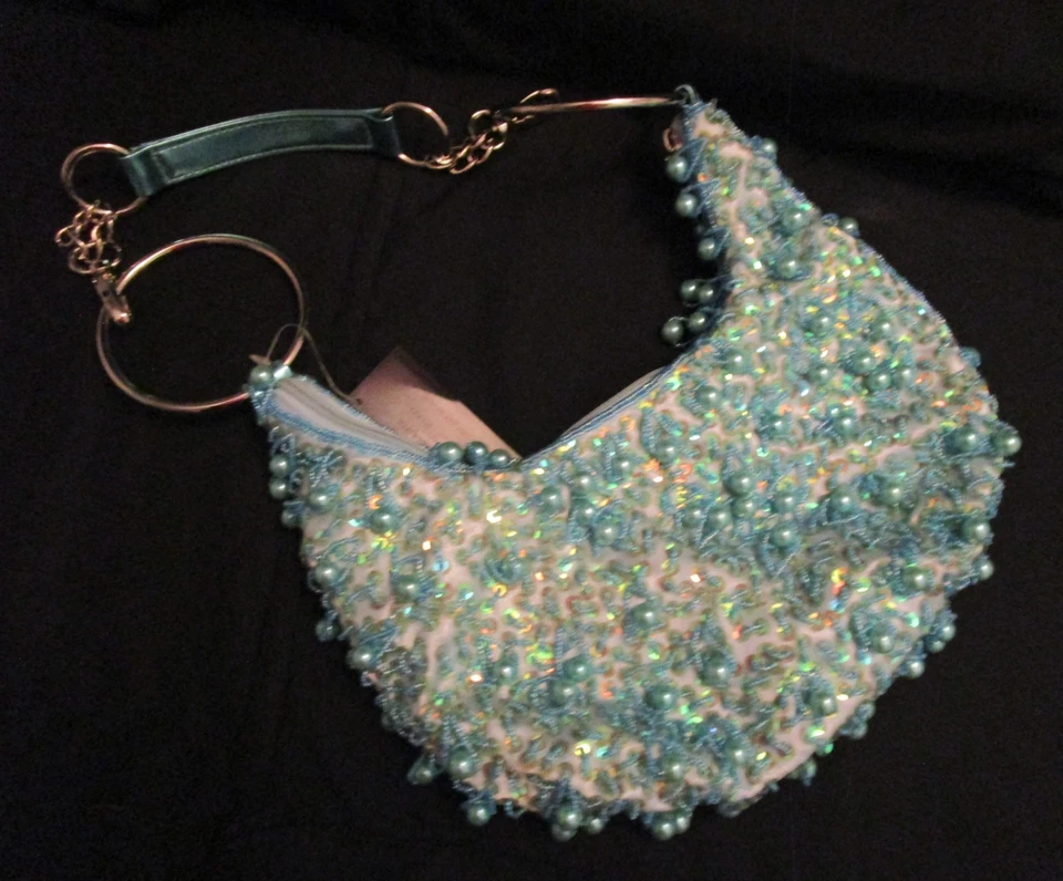 Bolso de Mano Candice Los Angeles Aqua Cuentas Brillante Noche en Forma de Corazón Nuevo con Etiquetas Foto 3 de 4