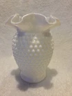 VTG Fenton White Hobnail Milk Glass Vase With Ruffled Edges