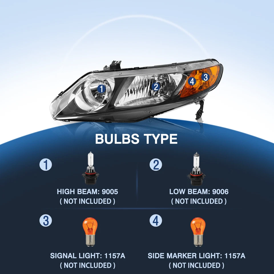 Conjunto de faros ámbar negro izquierda+derecha para Honda Civic 2006-2011 sedán Foto 4 de 4