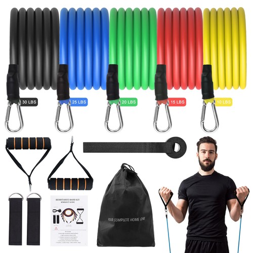 11 PCS Resistance Band Set Yoga Pilates Abs Exercise Fitness Tube Workout Bands