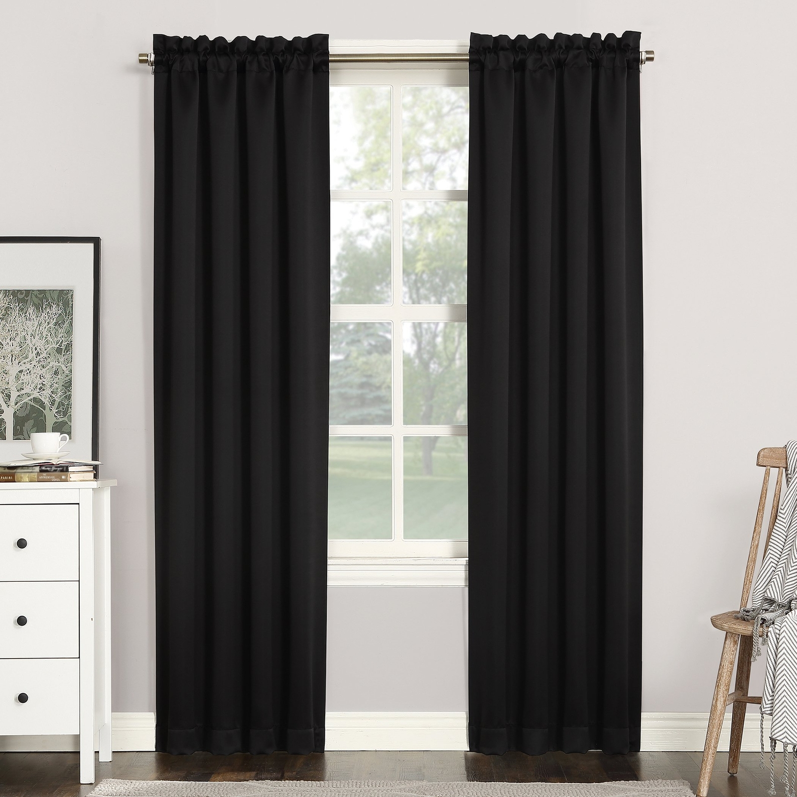 Sun Zero Easton Blackout Rod Pocket Curtain Panel 40x63 Black Energy Efficient