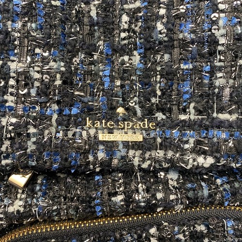 KATE SPADE Natalie Tweed Rucksack Handtasche Tasche Klappe Boucle Pailletten weiß schwarz blau - Bild 2 von 24