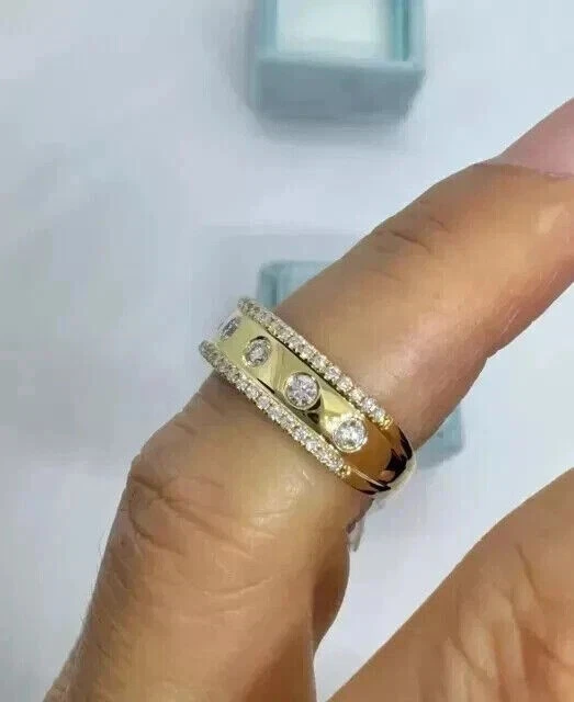 Anillo de eternidad de boda redondo de diamantes simulados de 2,40 quilates enchapado en oro amarillo de 14 quilates para hombre Foto 2 de 4