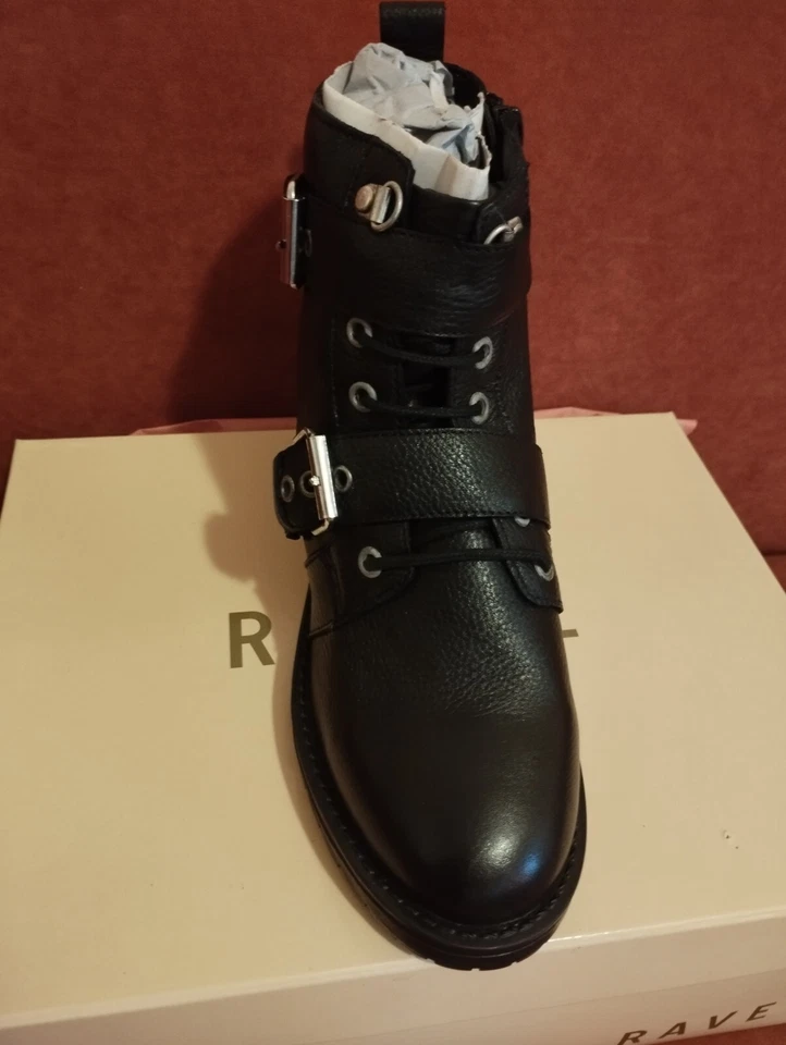 Botas al tobillo planas de cuero genuino Ravel para mujer con hebilla y cremallera negras UK 4 EU 37 NUEVAS Foto 4 de 4