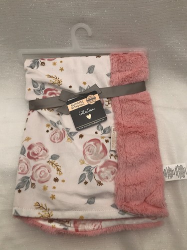 Blankets & Beyond Light Pink Rose Floral Baby Blanket Security Lovey Roses NEW - Picture 3 of 12