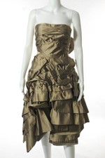 PRADA - VTG Brown 100% Silk Gathered Tiered Strapless Couture Frock Dress 40 IT