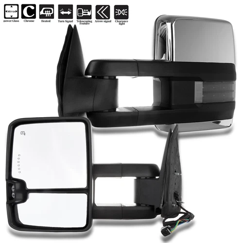 Pair Smoke LED Signal Tow Mirrors For 99-02 Silverado Sierra Power Chrome