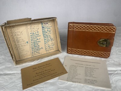 1949 Leather Student Autograph Album Lot Queens NY Woodhaven Public School #97