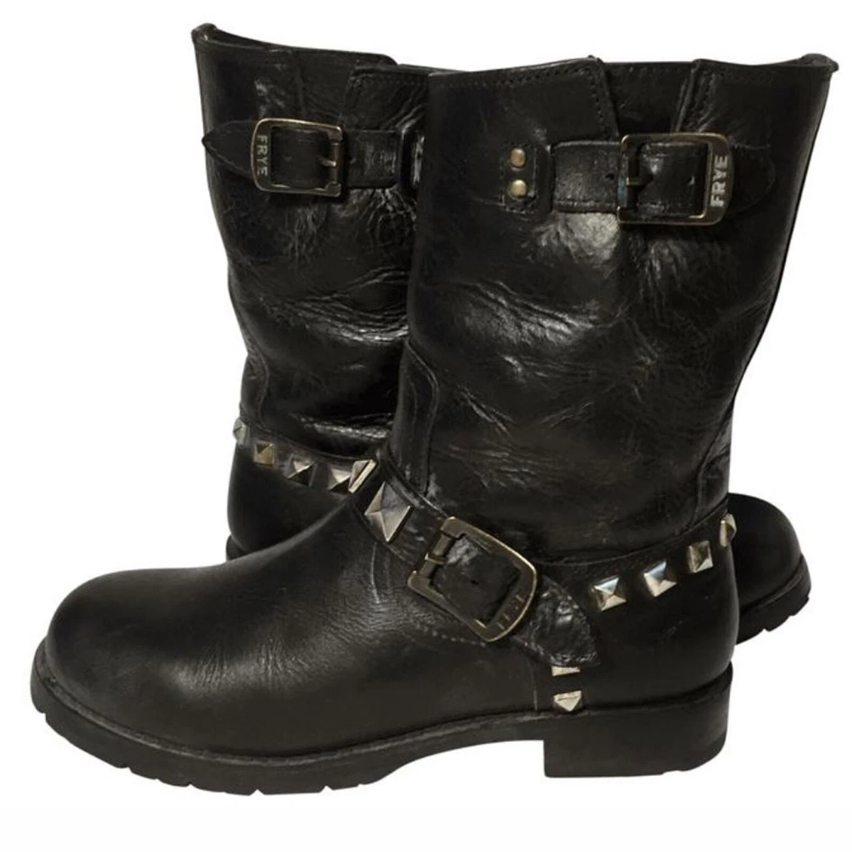 FRYE 77199 Rogan Black Leather Motorcycle Engineer Studded Boots