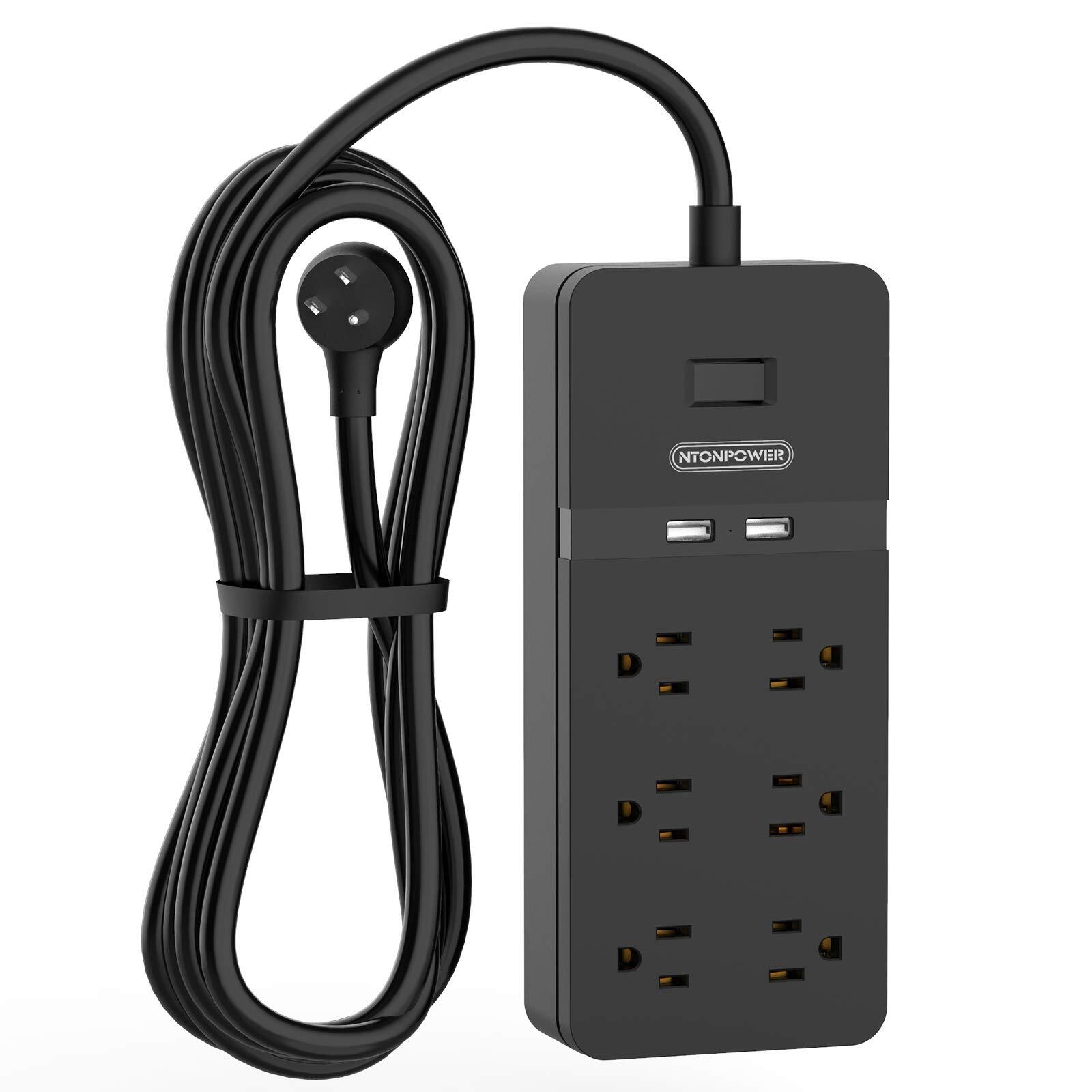 Long Extension Cord 15ft Flat Plug Power Strip Surge Protector With 6 Outlets 2-image