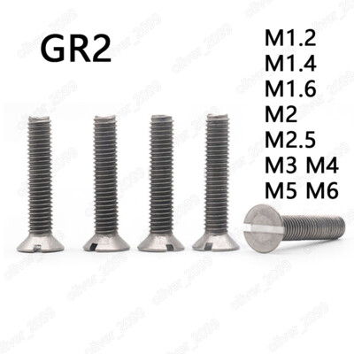 Titanium GR2 Slotted Countersunk Flat Head Screws M1.2 M1.6 M2 M2.5 M3 M4 M5 M6