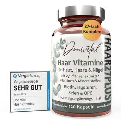 Haar-Vitamine Testnote SEHR GUT - 27 Wirkstoffe - Hochdosiert Biotin Zink Sel...