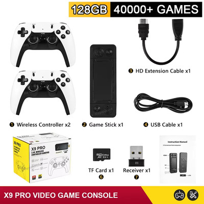NEW 128G X9 PRO TV Video Game Console Retro Game Stick 45+ Emulator for PS1/PSP/