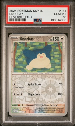 PSA 10 Snorlax 144/191 - 2024 Pokemon SS - Reverse Holo π₯*LOW POP*π₯