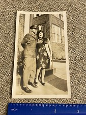 WWII Photo US Army Soldier And Sweetheart Pose In Front Of Brick Buildings